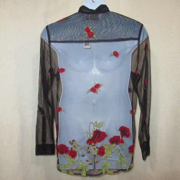 ASOS Design Sheer Embroidered Rose Button-Up | Size L - Picture 2 of 13